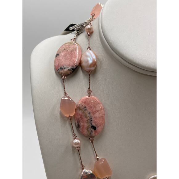 Margo Morrison Rhodonite, Opal, Pink Chalcedony, Pink White Pearl 925 Necklace - Picture 2 of 11